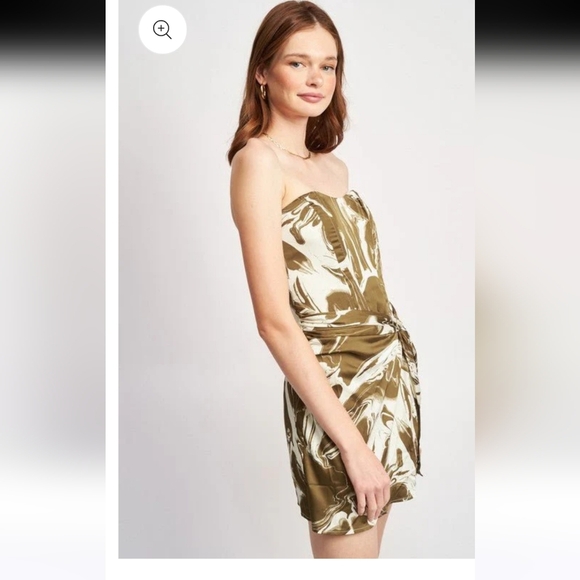 EMORY PARK Olive swirl BUSTIER MINIDRESS WITH WAIST TIE. Size Med NWT - Picture 5 of 16